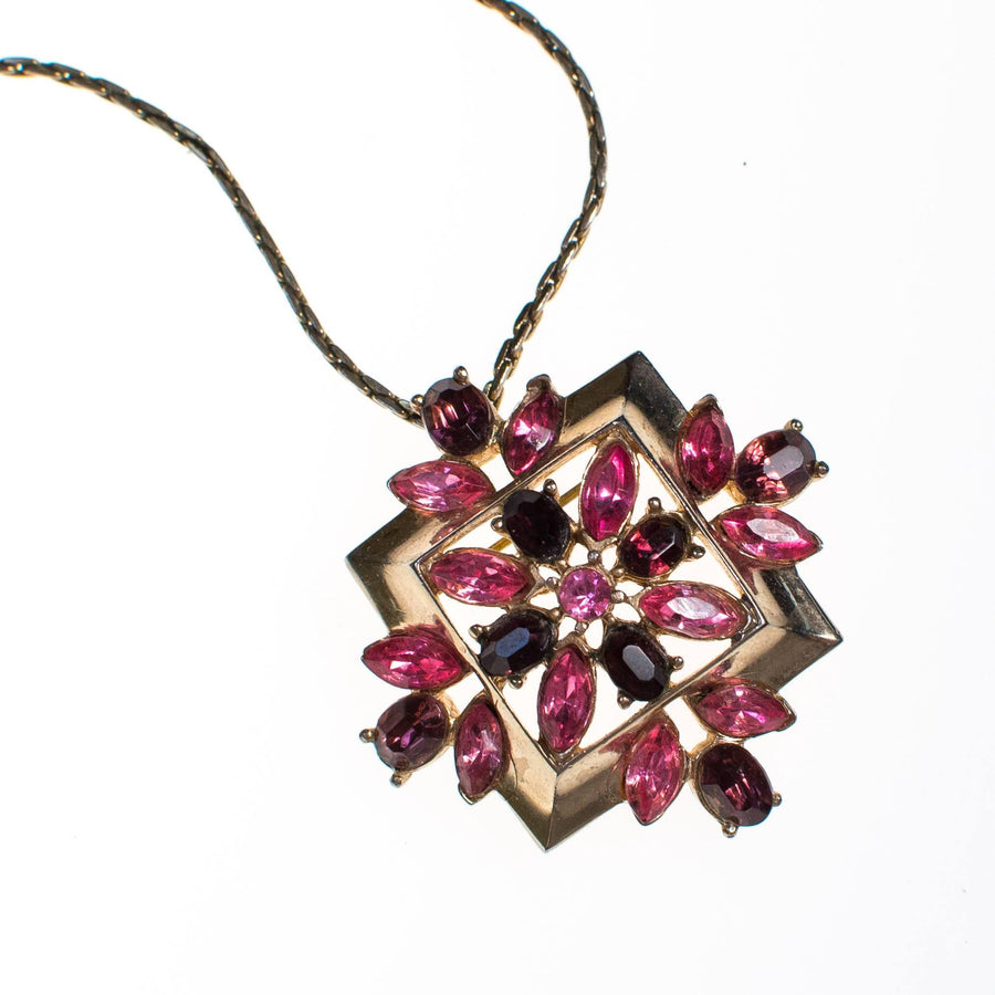 Vintage Pink and Purple Rhinestone Pendant Necklace by Anthony - Vintage Meet Modern Vintage Jewelry - Chicago, Illinois - #oldhollywoodglamour #vintagemeetmodern #designervintage #jewelrybox #antiquejewelry #vintagejewelry