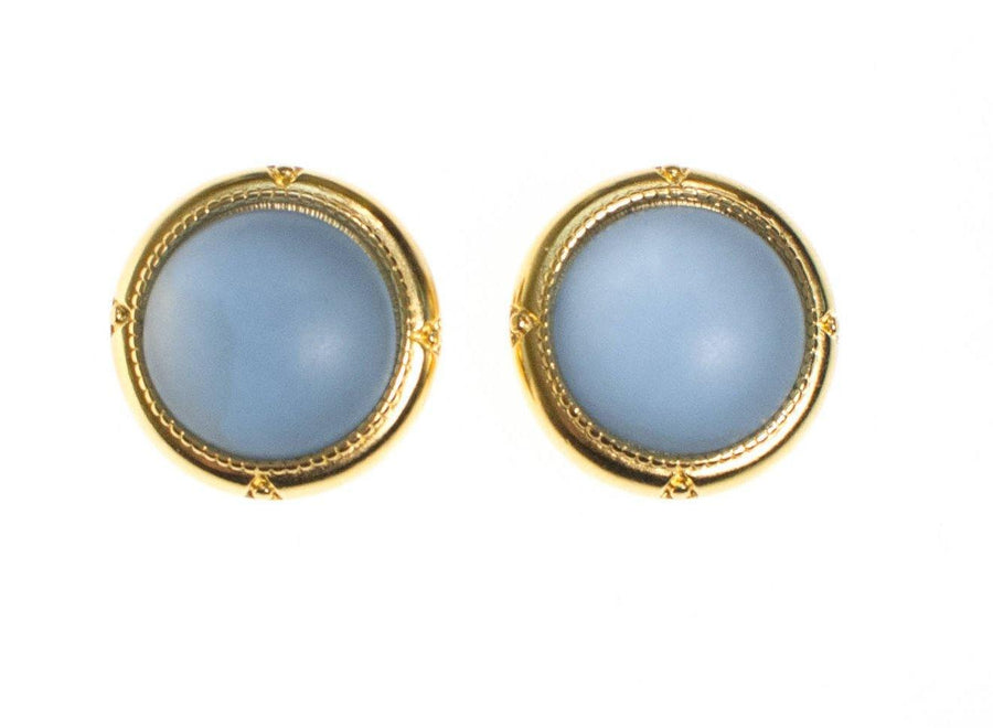 Vintage Light Blue Satin Glass Cabochon Statement Earrings by 1980s - Vintage Meet Modern Vintage Jewelry - Chicago, Illinois - #oldhollywoodglamour #vintagemeetmodern #designervintage #jewelrybox #antiquejewelry #vintagejewelry