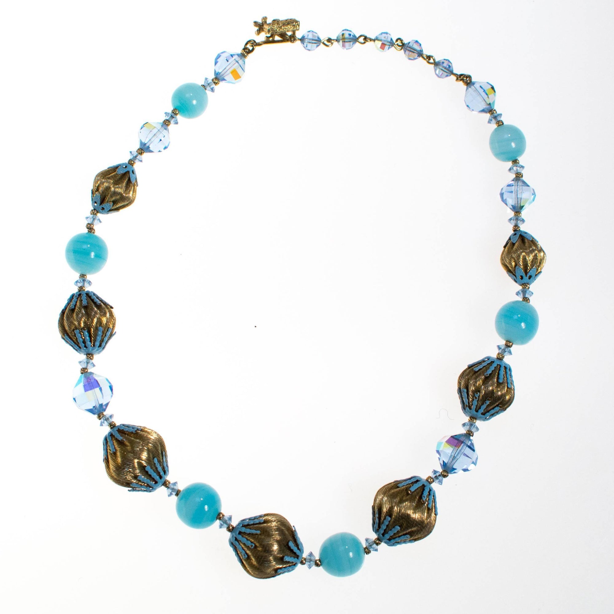 Vintage Vendome Blue Crystal and Gold Bead Necklace by Vendome - Vintage Meet Modern Vintage Jewelry - Chicago, Illinois - #oldhollywoodglamour #vintagemeetmodern #designervintage #jewelrybox #antiquejewelry #vintagejewelry