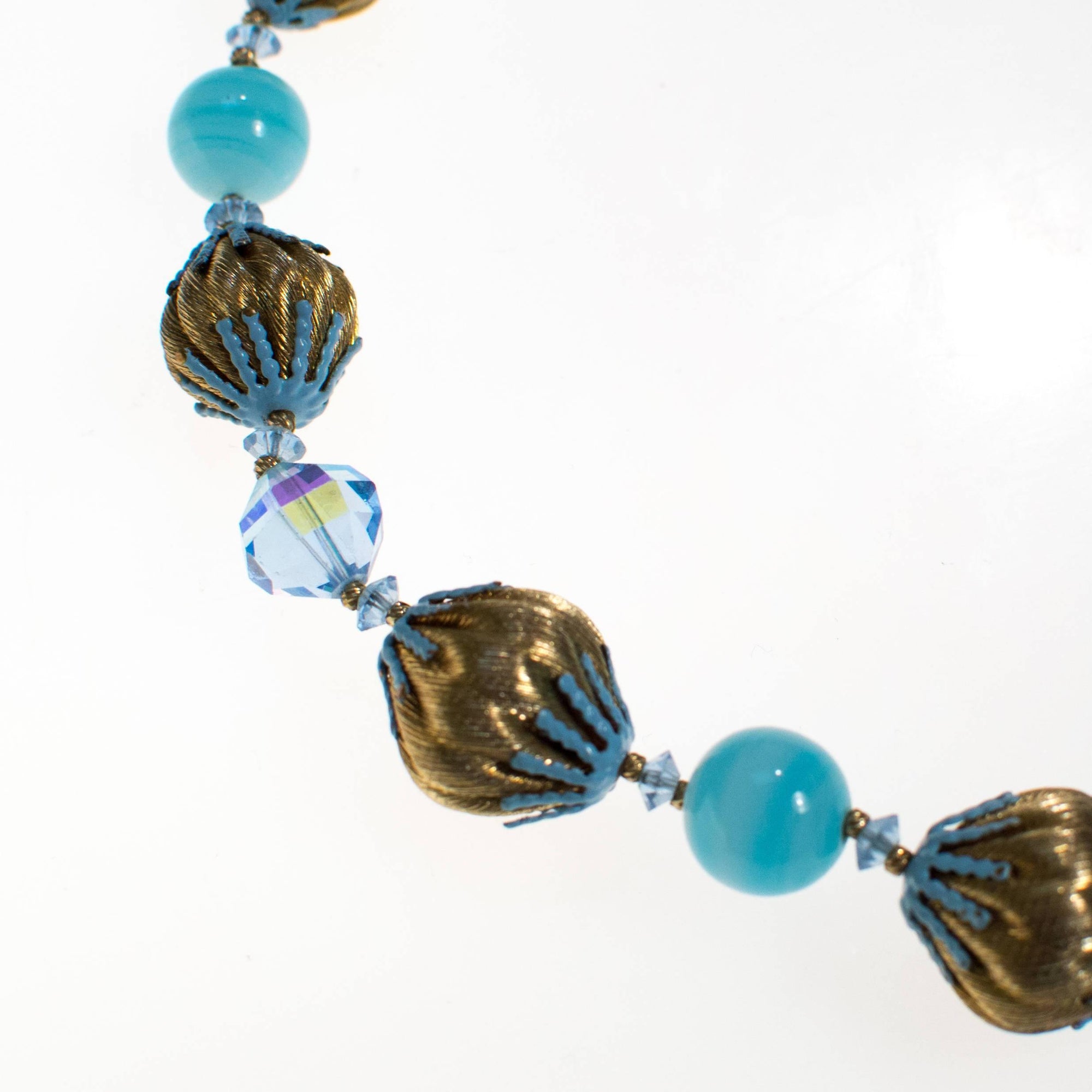 Vintage Vendome Blue Crystal and Gold Bead Necklace by Vendome - Vintage Meet Modern Vintage Jewelry - Chicago, Illinois - #oldhollywoodglamour #vintagemeetmodern #designervintage #jewelrybox #antiquejewelry #vintagejewelry