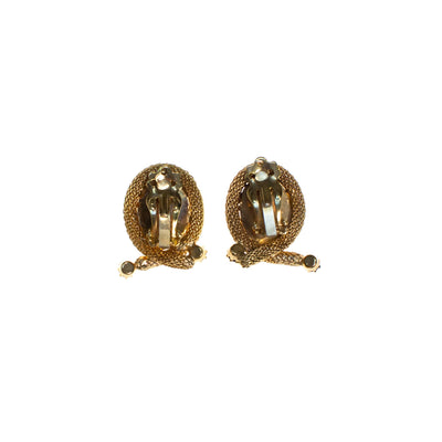 Vintage Hand Painted Porcelain Floral Earrings, White and Gold Tone with Rhinestones, Clip On by 1960s - Vintage Meet Modern Vintage Jewelry - Chicago, Illinois - #oldhollywoodglamour #vintagemeetmodern #designervintage #jewelrybox #antiquejewelry #vintagejewelry