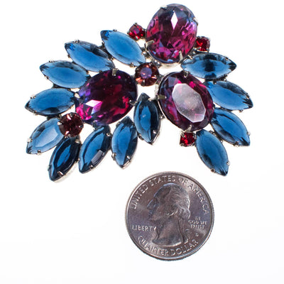 Bi Color Blue and Purple Rhinestone Brooch by 1960s - Vintage Meet Modern Vintage Jewelry - Chicago, Illinois - #oldhollywoodglamour #vintagemeetmodern #designervintage #jewelrybox #antiquejewelry #vintagejewelry