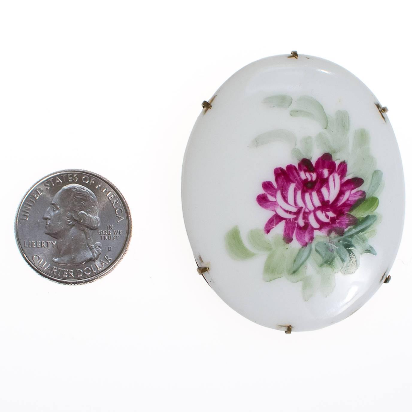 Hand Painted Purple Flower Limoges Brooch, Pin by Limoges - Vintage Meet Modern Vintage Jewelry - Chicago, Illinois - #oldhollywoodglamour #vintagemeetmodern #designervintage #jewelrybox #antiquejewelry #vintagejewelry