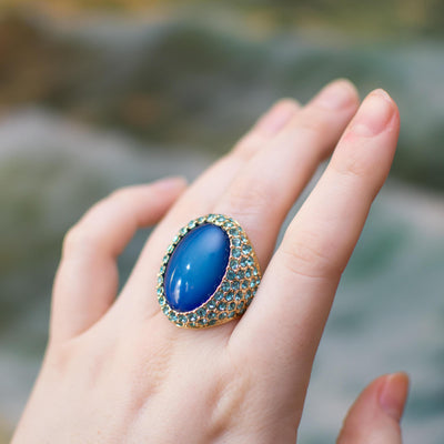 Chunky Blue Rhinestone Cocktail Ring by Kenneth Jay Lane by Kenneth Jay Lane - Vintage Meet Modern Vintage Jewelry - Chicago, Illinois - #oldhollywoodglamour #vintagemeetmodern #designervintage #jewelrybox #antiquejewelry #vintagejewelry