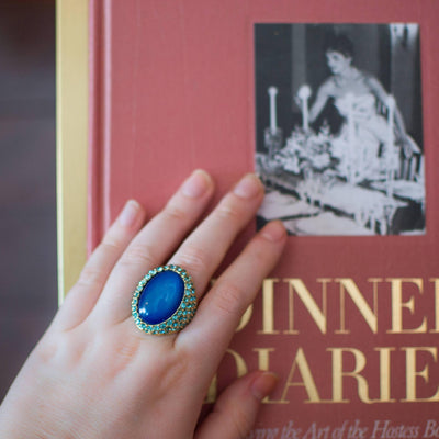 Chunky Blue Rhinestone Cocktail Ring by Kenneth Jay Lane by Kenneth Jay Lane - Vintage Meet Modern Vintage Jewelry - Chicago, Illinois - #oldhollywoodglamour #vintagemeetmodern #designervintage #jewelrybox #antiquejewelry #vintagejewelry