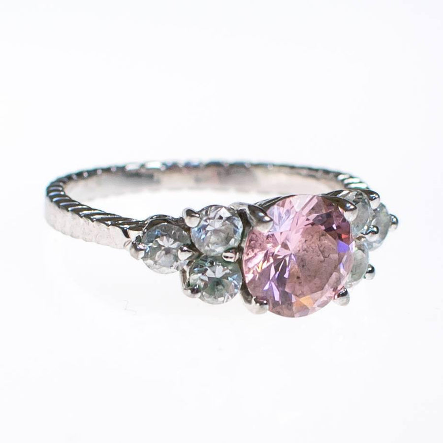 Pink Diamond CZ Ring, Silver Tone Setting by 1990s - Vintage Meet Modern Vintage Jewelry - Chicago, Illinois - #oldhollywoodglamour #vintagemeetmodern #designervintage #jewelrybox #antiquejewelry #vintagejewelry