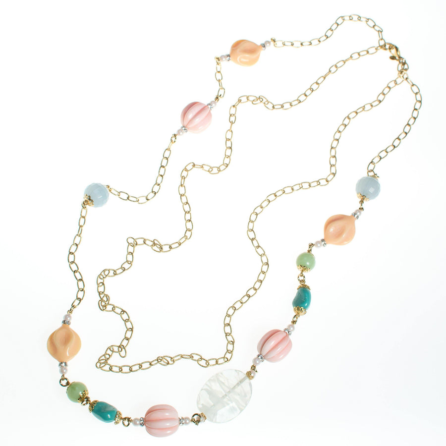 Vintage Yosca Necklace with Pastel Beads and Pearls by Joan Rivers - Vintage Meet Modern Vintage Jewelry - Chicago, Illinois - #oldhollywoodglamour #vintagemeetmodern #designervintage #jewelrybox #antiquejewelry #vintagejewelry