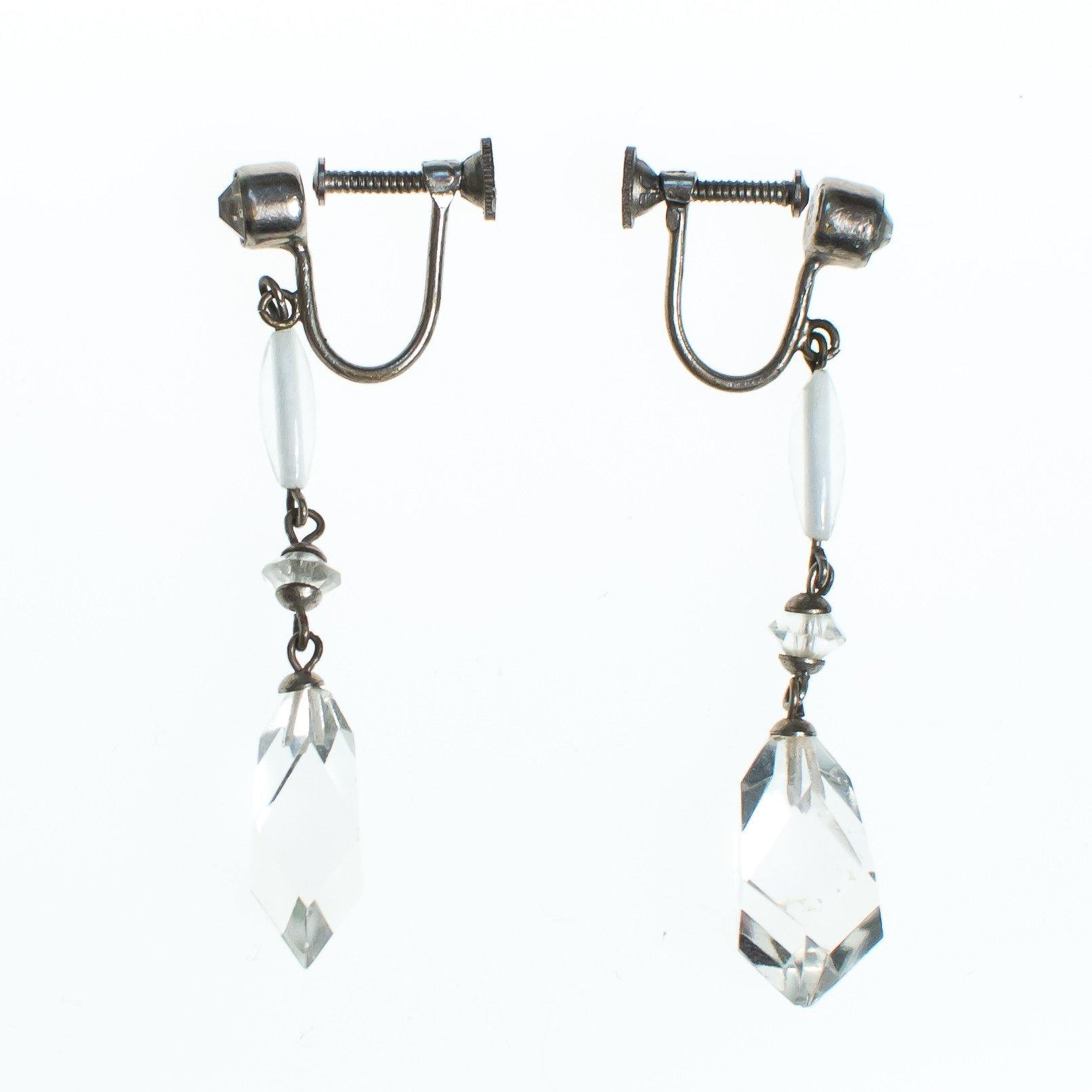 Vintage Czech Art Deco Faceted Crystal Dangling Drop Earrings by Art Deco - Vintage Meet Modern Vintage Jewelry - Chicago, Illinois - #oldhollywoodglamour #vintagemeetmodern #designervintage #jewelrybox #antiquejewelry #vintagejewelry
