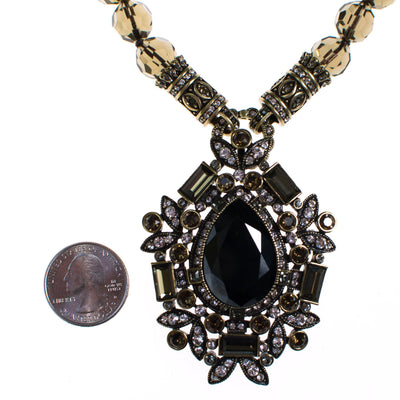 Vintage Heidi Daus Jet, Hematite, and Smokey Topaz Pendant Brooch and Faceted Crystal Beaded Necklace by Heidi Daus - Vintage Meet Modern Vintage Jewelry - Chicago, Illinois - #oldhollywoodglamour #vintagemeetmodern #designervintage #jewelrybox #antiquejewelry #vintagejewelry