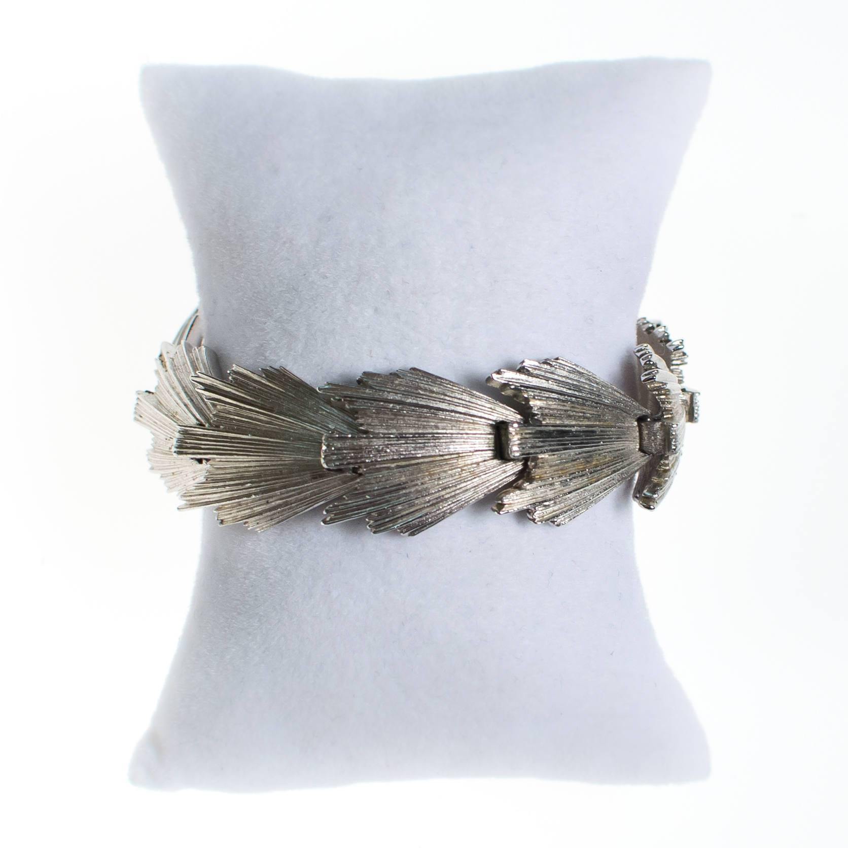 Vintage Crown Trifari Silver Wide Link Bracelet by Crown Trifari - Vintage Meet Modern Vintage Jewelry - Chicago, Illinois - #oldhollywoodglamour #vintagemeetmodern #designervintage #jewelrybox #antiquejewelry #vintagejewelry