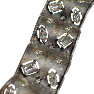 Vintage Silver Panel Bracelet with Crystal Rhinestone Stars by 1950s - Vintage Meet Modern Vintage Jewelry - Chicago, Illinois - #oldhollywoodglamour #vintagemeetmodern #designervintage #jewelrybox #antiquejewelry #vintagejewelry