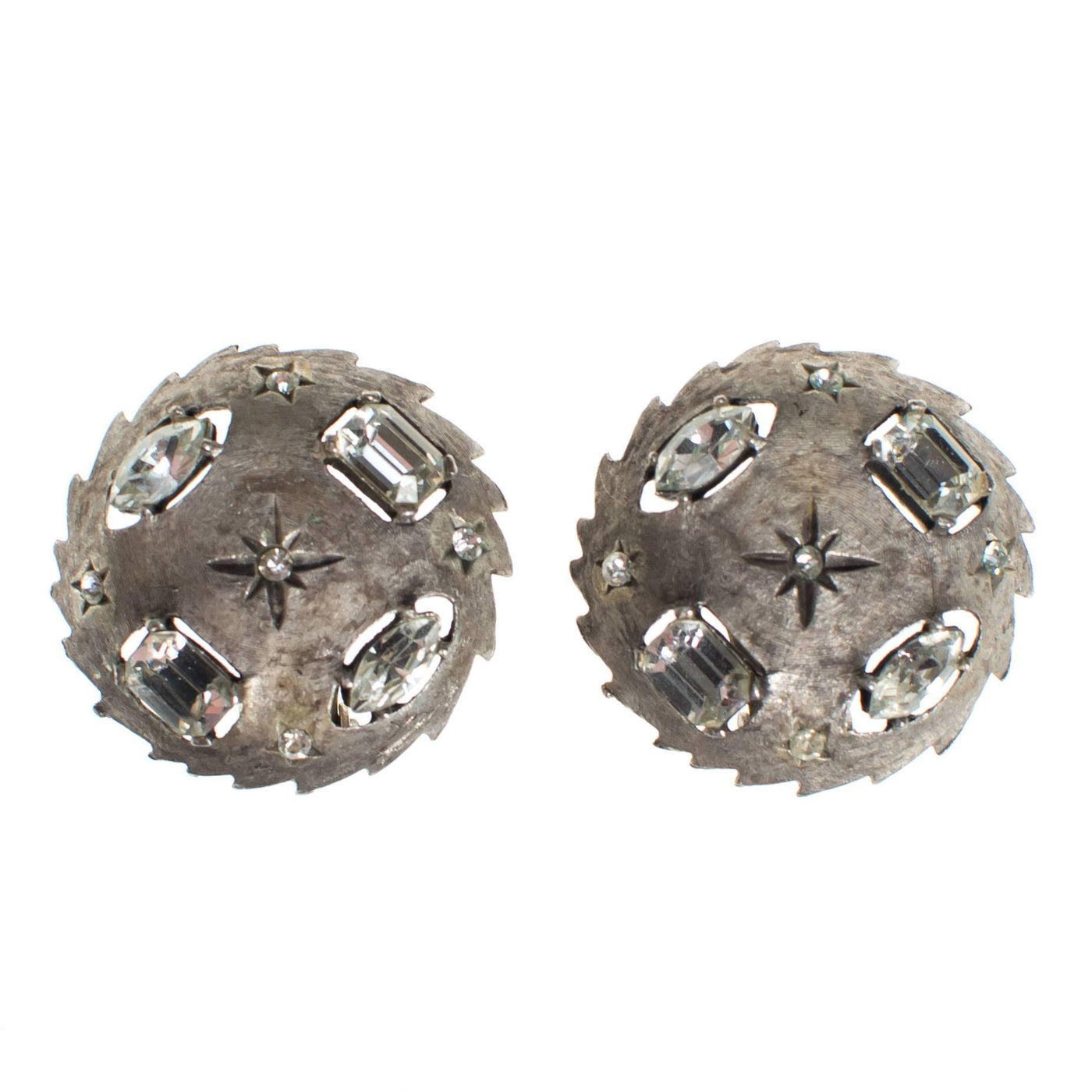 Vintage Mid Century Modern Silver Earrings with Stars and Rhinestones