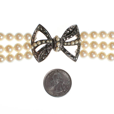 Vintage Richelieu Pearl Bow Choker Necklace by Richelieu - Vintage Meet Modern Vintage Jewelry - Chicago, Illinois - #oldhollywoodglamour #vintagemeetmodern #designervintage #jewelrybox #antiquejewelry #vintagejewelry