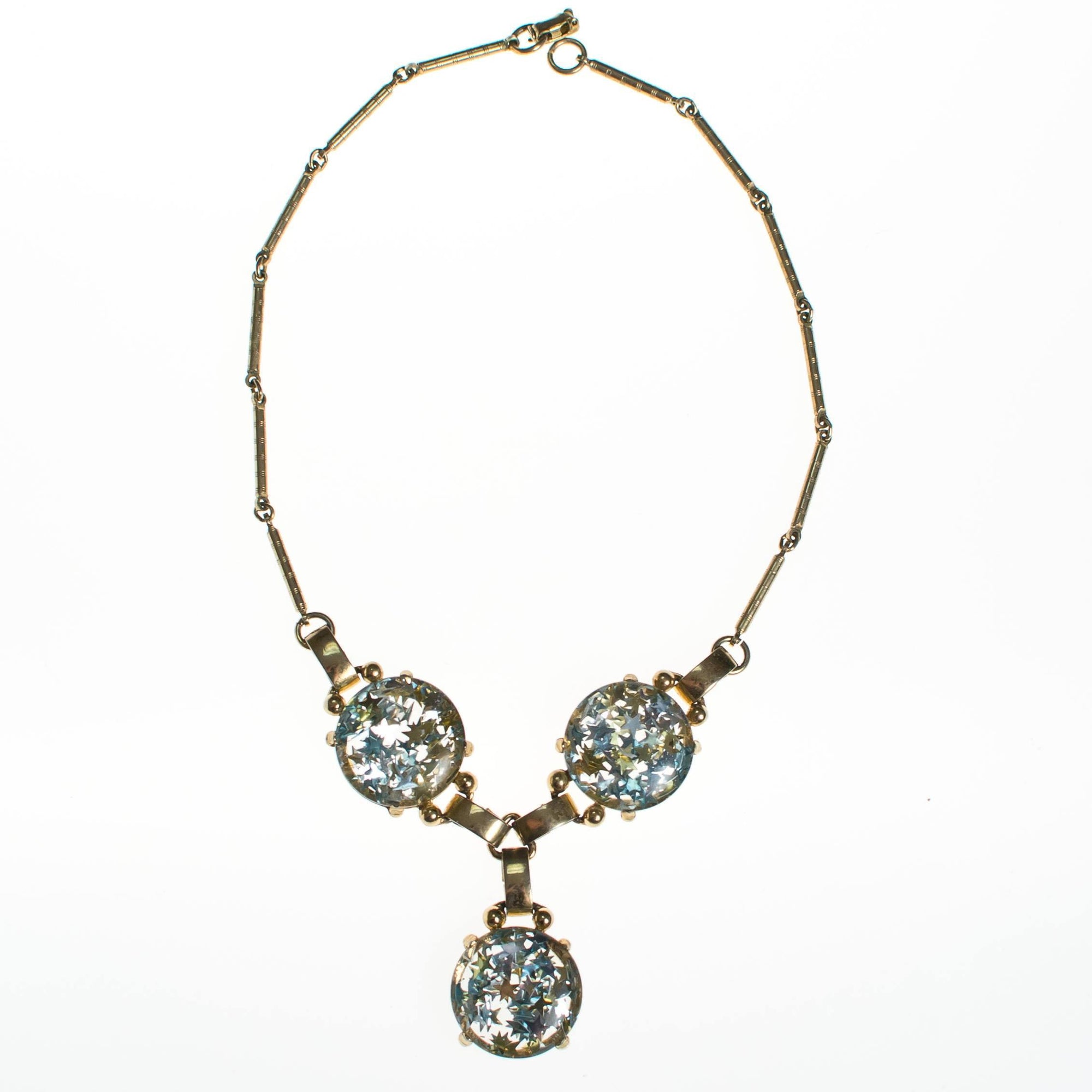 Vintage Confetti Lucite Star Necklace, Y Lavelier Style by 1950s - Vintage Meet Modern Vintage Jewelry - Chicago, Illinois - #oldhollywoodglamour #vintagemeetmodern #designervintage #jewelrybox #antiquejewelry #vintagejewelry