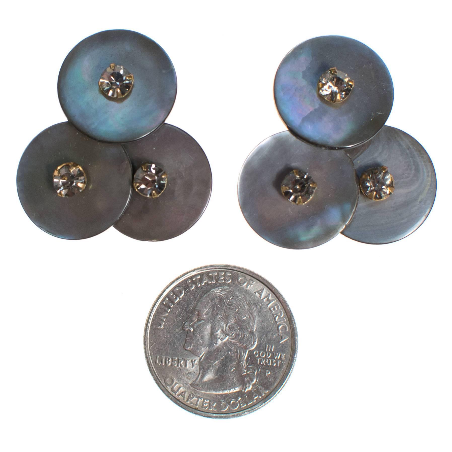 Vintage Gray Mother of Pearl and Smoke Crystal Earrings by 1950's - Vintage Meet Modern Vintage Jewelry - Chicago, Illinois - #oldhollywoodglamour #vintagemeetmodern #designervintage #jewelrybox #antiquejewelry #vintagejewelry