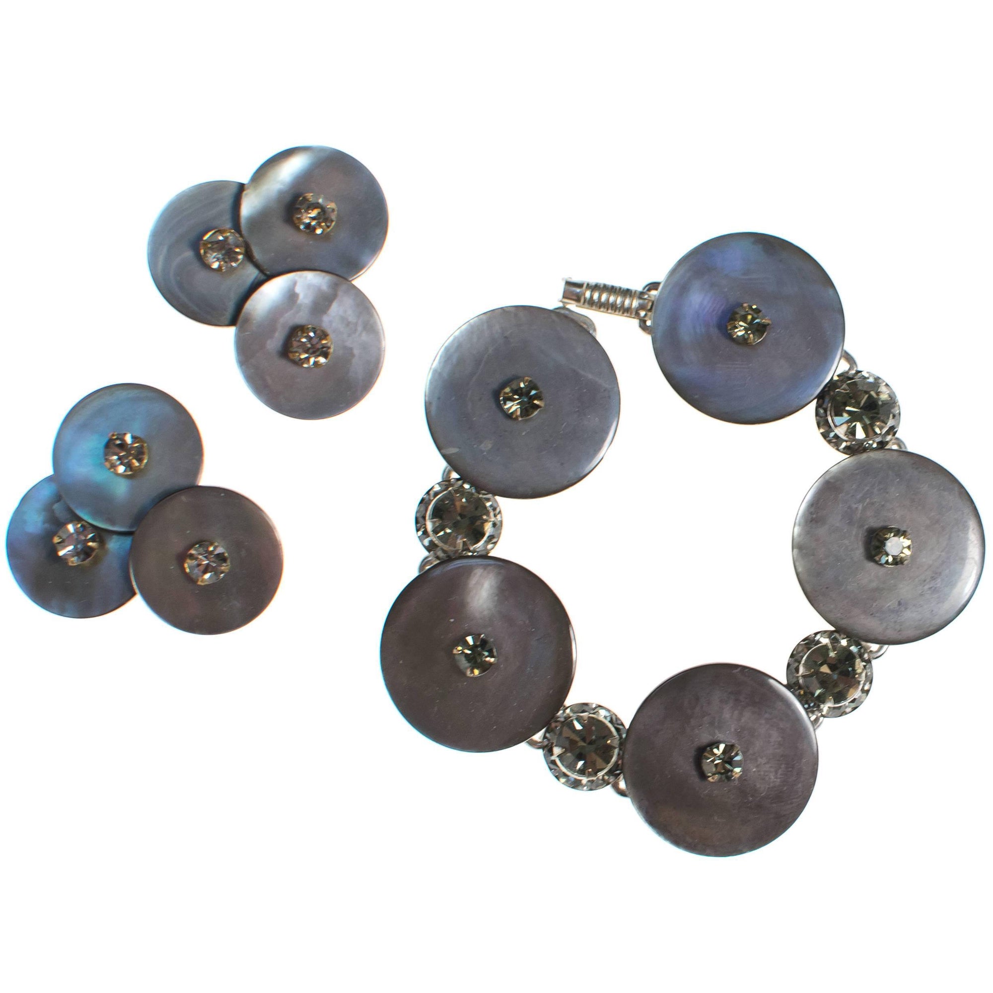 Vintage Gray Mother of Pearl and Smoke Crystal Earrings by 1950's - Vintage Meet Modern Vintage Jewelry - Chicago, Illinois - #oldhollywoodglamour #vintagemeetmodern #designervintage #jewelrybox #antiquejewelry #vintagejewelry