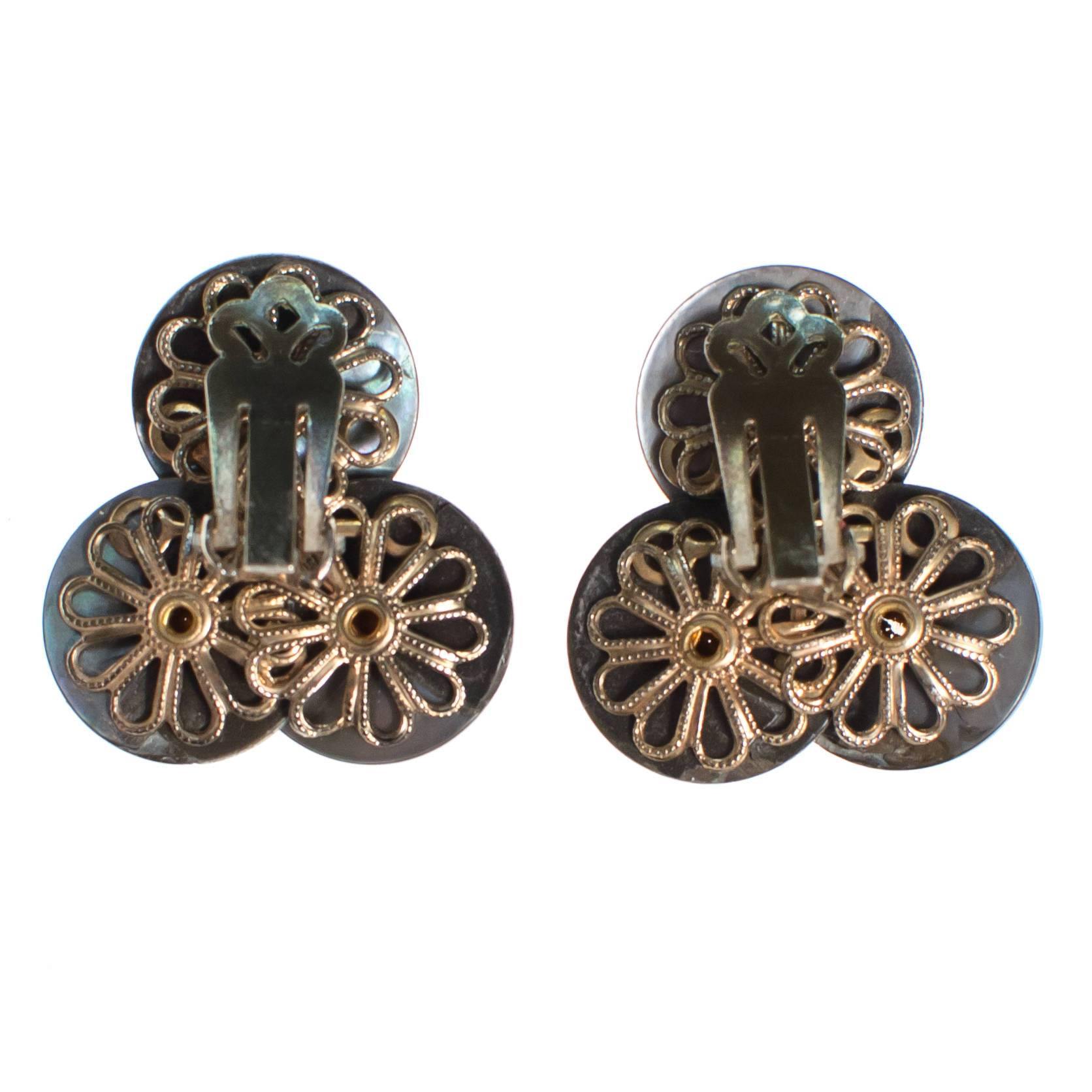 Vintage Gray Mother of Pearl and Smoke Crystal Earrings by 1950's - Vintage Meet Modern Vintage Jewelry - Chicago, Illinois - #oldhollywoodglamour #vintagemeetmodern #designervintage #jewelrybox #antiquejewelry #vintagejewelry