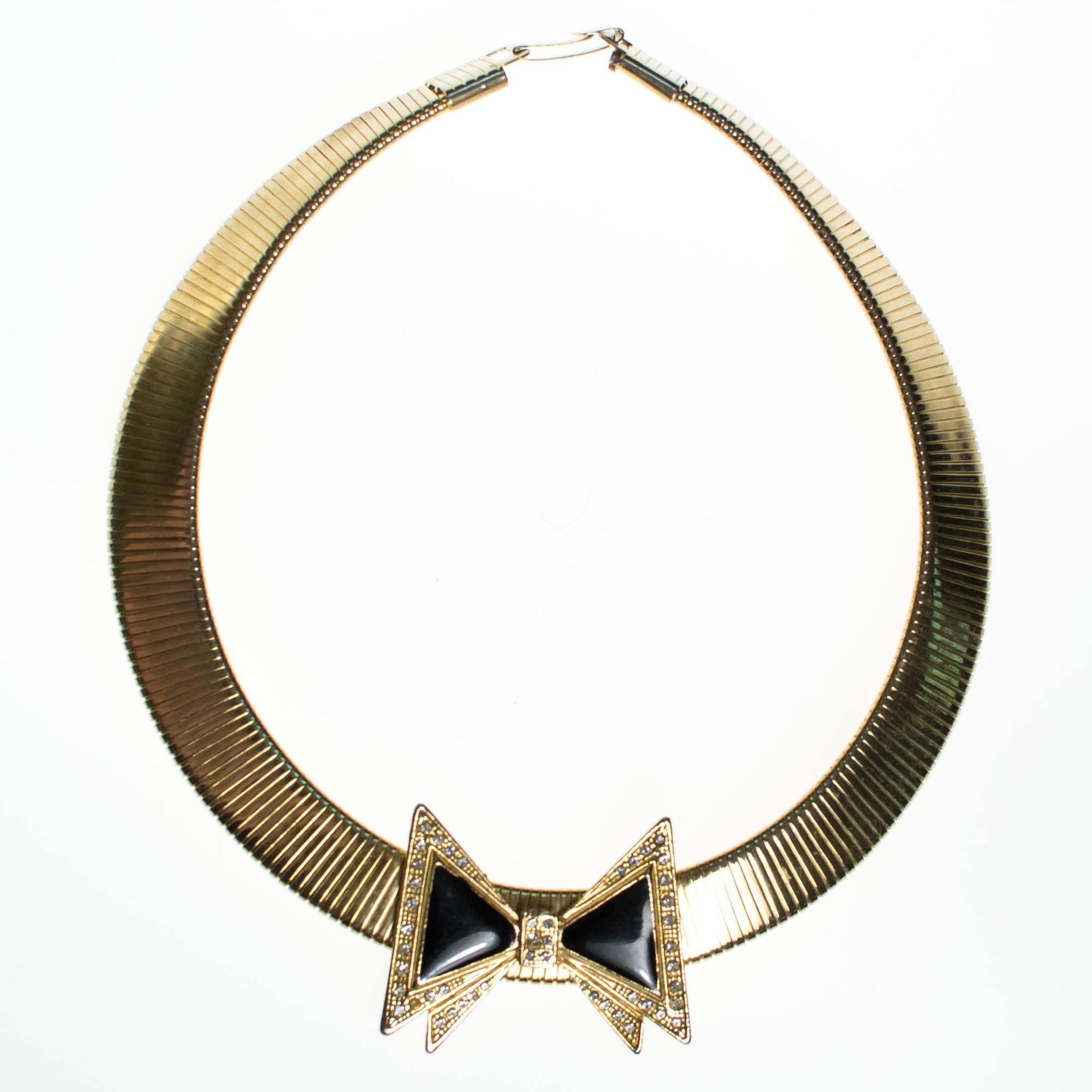 Vintage Black and Gold Bow Necklace by 1980's - Vintage Meet Modern Vintage Jewelry - Chicago, Illinois - #oldhollywoodglamour #vintagemeetmodern #designervintage #jewelrybox #antiquejewelry #vintagejewelry