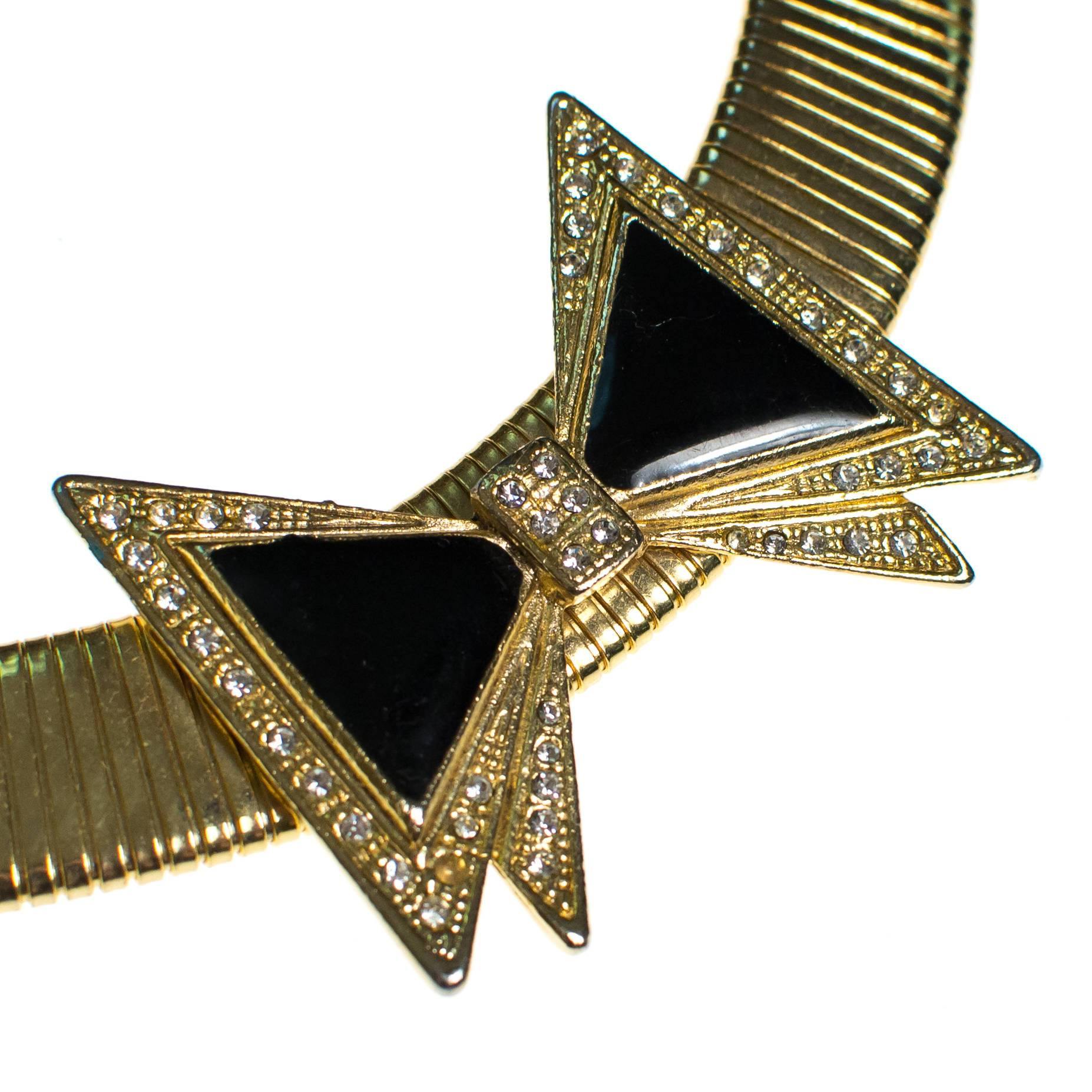 Vintage Black and Gold Bow Necklace by 1980's - Vintage Meet Modern Vintage Jewelry - Chicago, Illinois - #oldhollywoodglamour #vintagemeetmodern #designervintage #jewelrybox #antiquejewelry #vintagejewelry