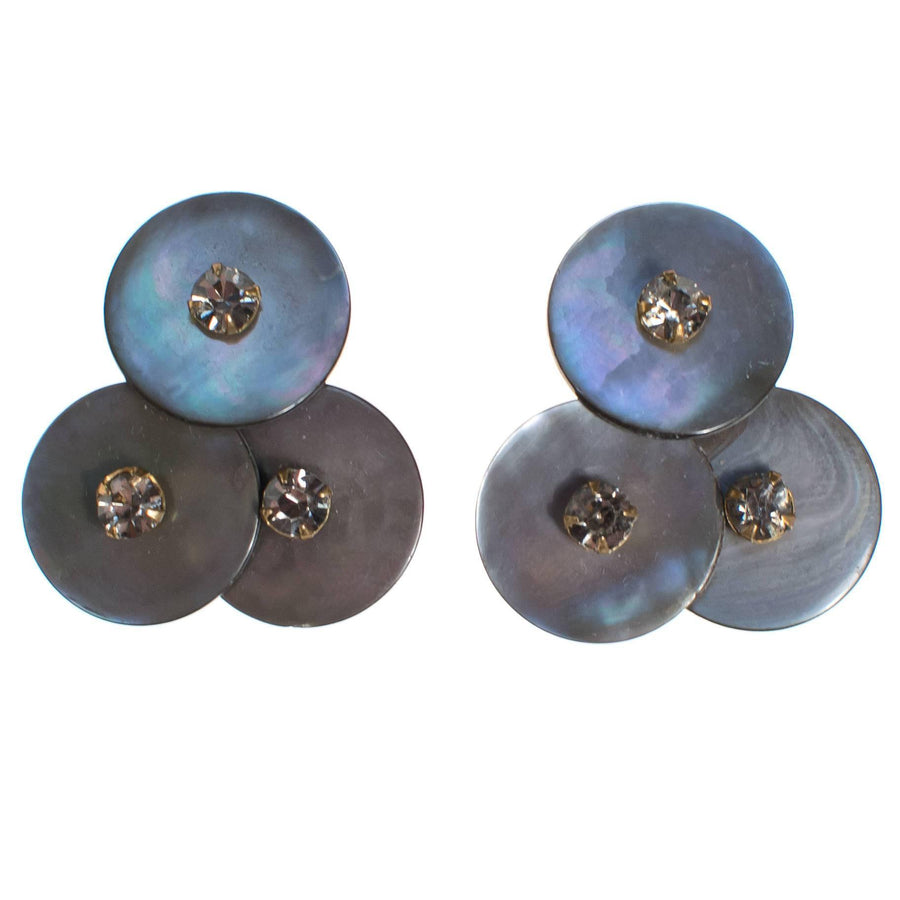 Vintage Gray Mother of Pearl and Smoke Crystal Earrings by 1950's - Vintage Meet Modern Vintage Jewelry - Chicago, Illinois - #oldhollywoodglamour #vintagemeetmodern #designervintage #jewelrybox #antiquejewelry #vintagejewelry