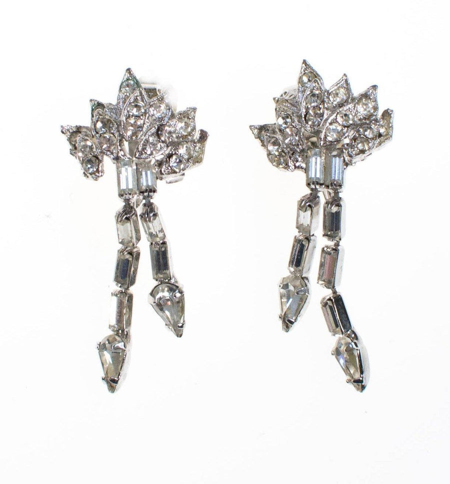 Vintage Crystal Rhinestone Dangling Statement Earrings by 1950s - Vintage Meet Modern Vintage Jewelry - Chicago, Illinois - #oldhollywoodglamour #vintagemeetmodern #designervintage #jewelrybox #antiquejewelry #vintagejewelry