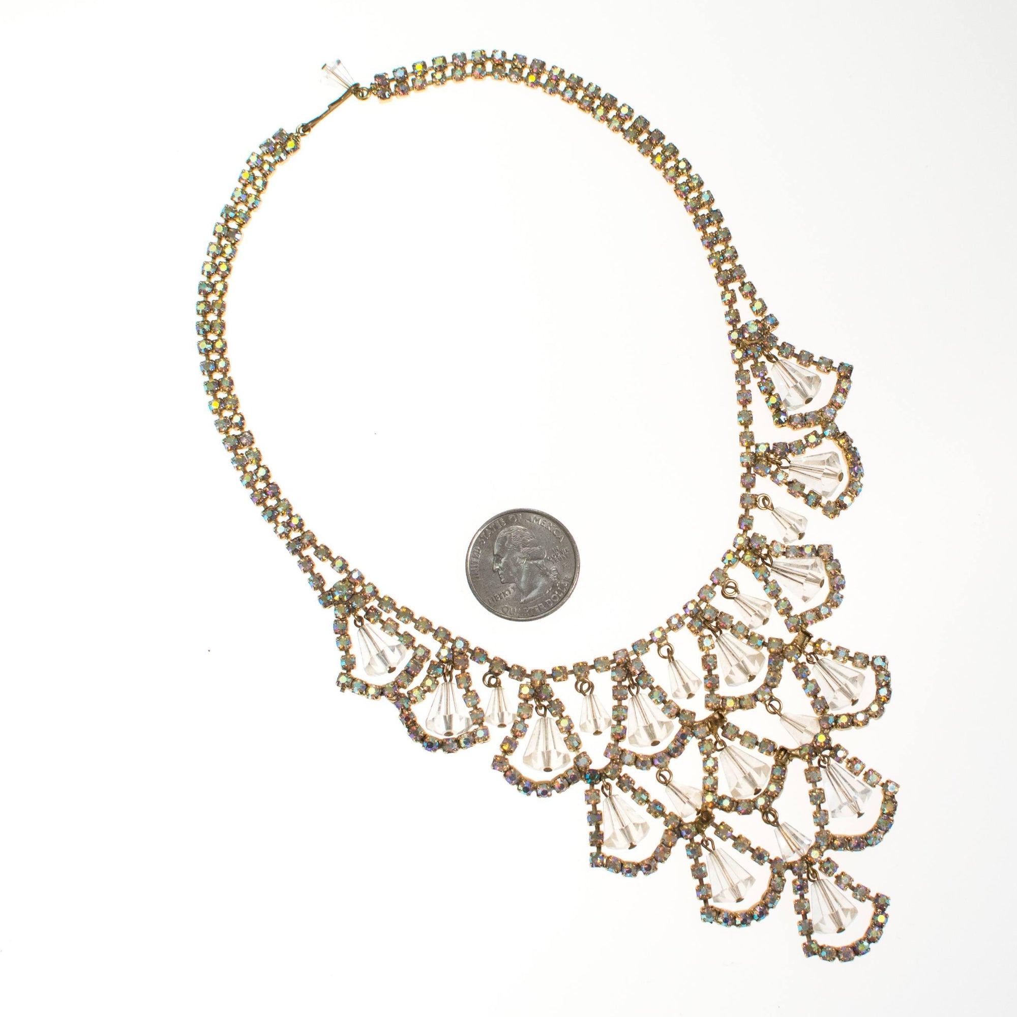 Vintage Crystal Rhinestone Bib Necklace by 1950s - Vintage Meet Modern Vintage Jewelry - Chicago, Illinois - #oldhollywoodglamour #vintagemeetmodern #designervintage #jewelrybox #antiquejewelry #vintagejewelry