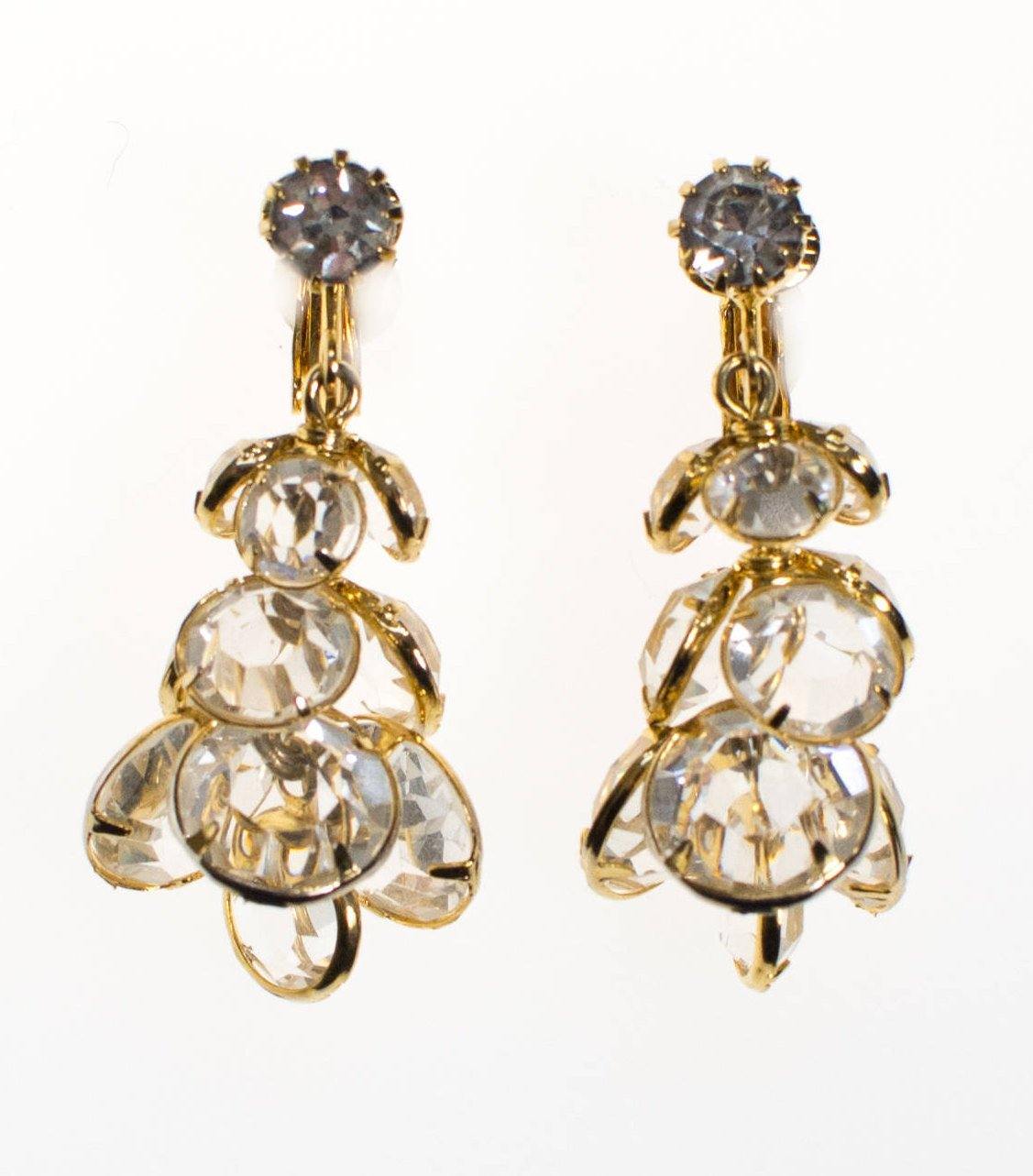 Vintage Bezel Set Crystal Dangling Chandelier Statement Earrings