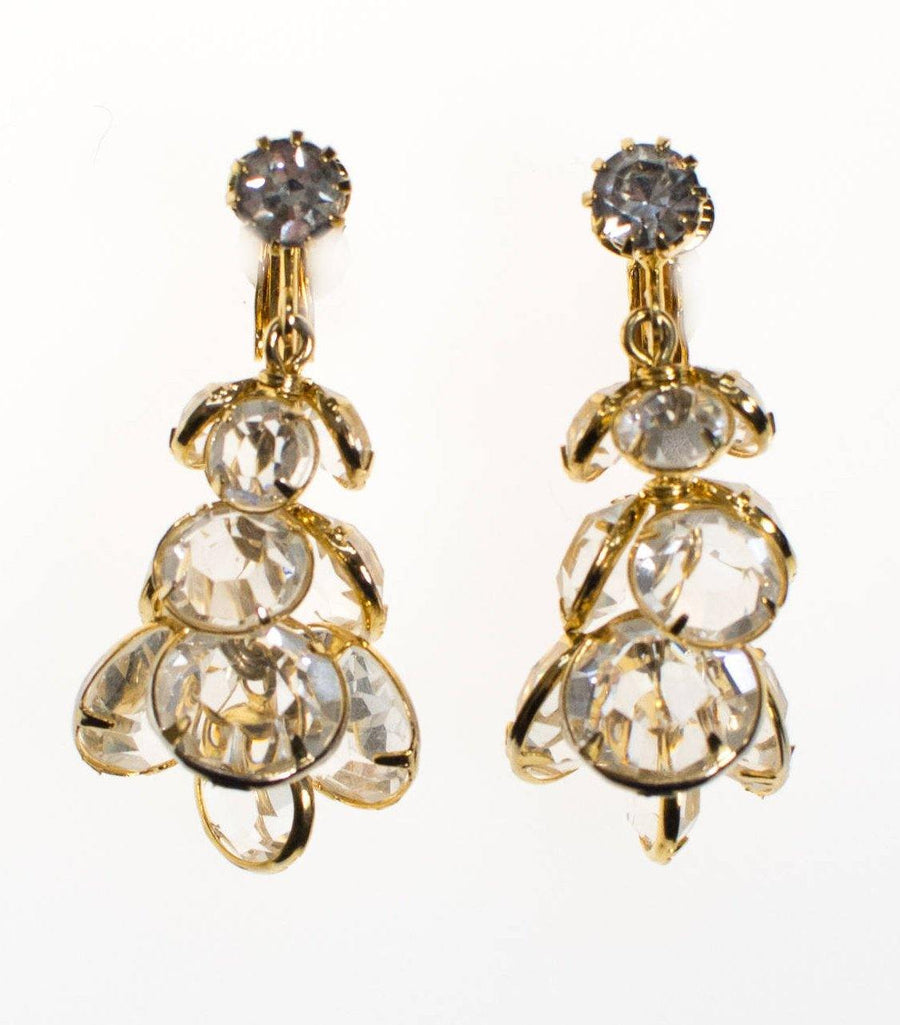 Vintage Bezel Set Crystal Dangling Chandelier Statement Earrings by 1950s - Vintage Meet Modern Vintage Jewelry - Chicago, Illinois - #oldhollywoodglamour #vintagemeetmodern #designervintage #jewelrybox #antiquejewelry #vintagejewelry