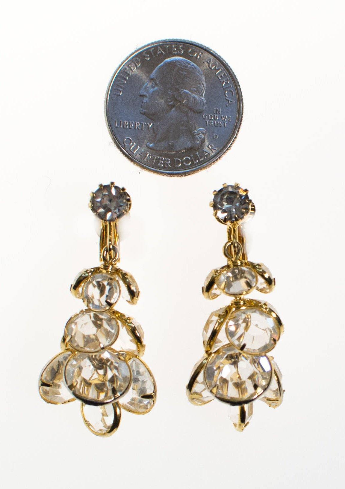 Vintage Bezel Set Crystal Dangling Chandelier Statement Earrings by 1950s - Vintage Meet Modern Vintage Jewelry - Chicago, Illinois - #oldhollywoodglamour #vintagemeetmodern #designervintage #jewelrybox #antiquejewelry #vintagejewelry