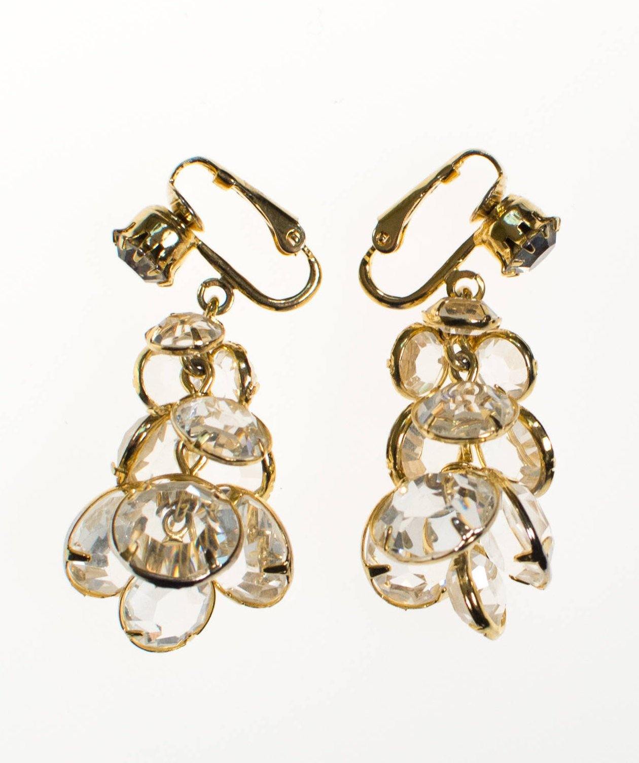 Vintage Bezel Set Crystal Dangling Chandelier Statement Earrings by 1950s - Vintage Meet Modern Vintage Jewelry - Chicago, Illinois - #oldhollywoodglamour #vintagemeetmodern #designervintage #jewelrybox #antiquejewelry #vintagejewelry