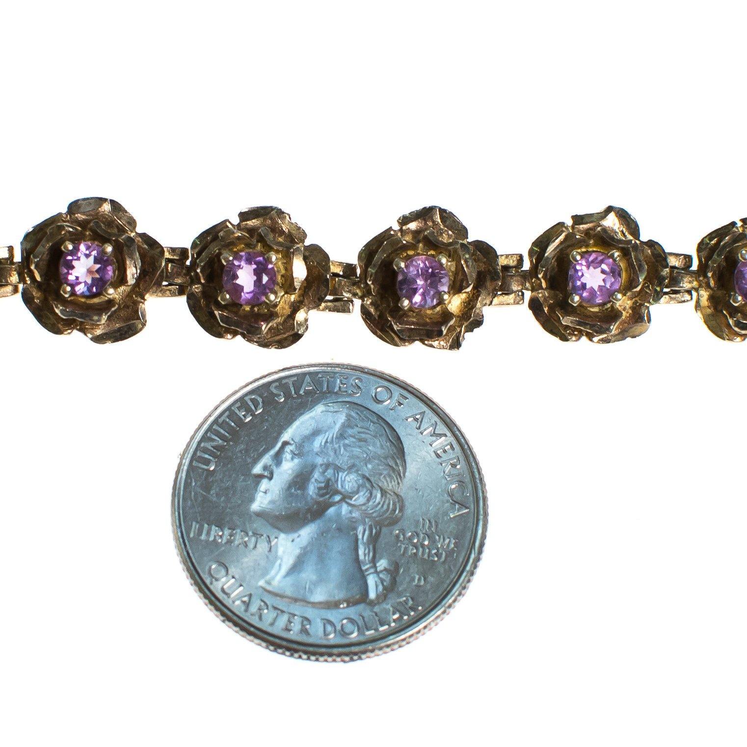 Vintage Gold Flower Bracelet with Amethyst by 1980s - Vintage Meet Modern Vintage Jewelry - Chicago, Illinois - #oldhollywoodglamour #vintagemeetmodern #designervintage #jewelrybox #antiquejewelry #vintagejewelry