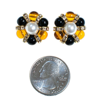 Vintage Made in Italy Black, Brown Murano Glass Bead Earrings with Pearl Center and Rhinestones Clip On by Made in Italy - Vintage Meet Modern Vintage Jewelry - Chicago, Illinois - #oldhollywoodglamour #vintagemeetmodern #designervintage #jewelrybox #antiquejewelry #vintagejewelry