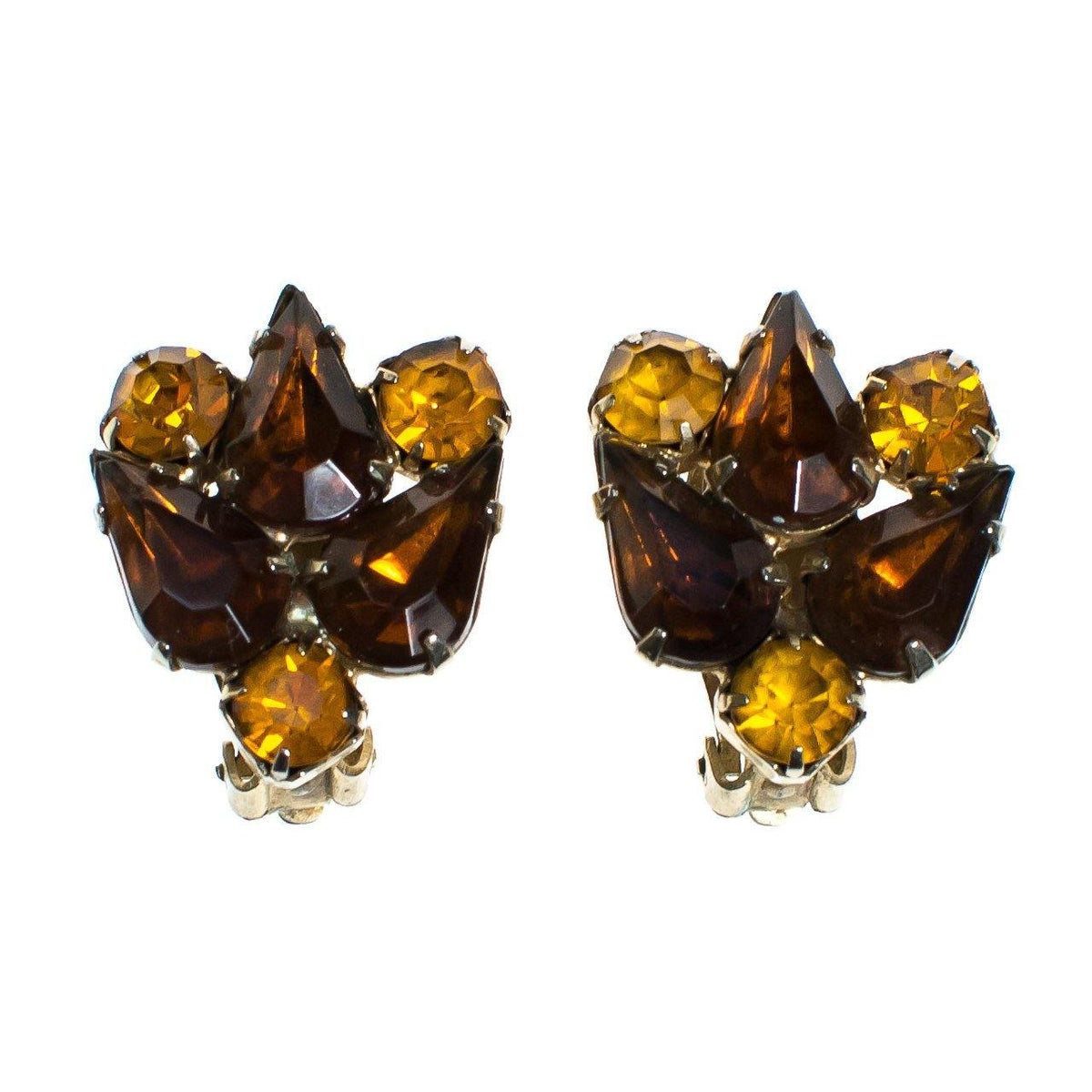 Vintage Garne Amber and Citrine Topaz Rhinestone Statement Earrings
