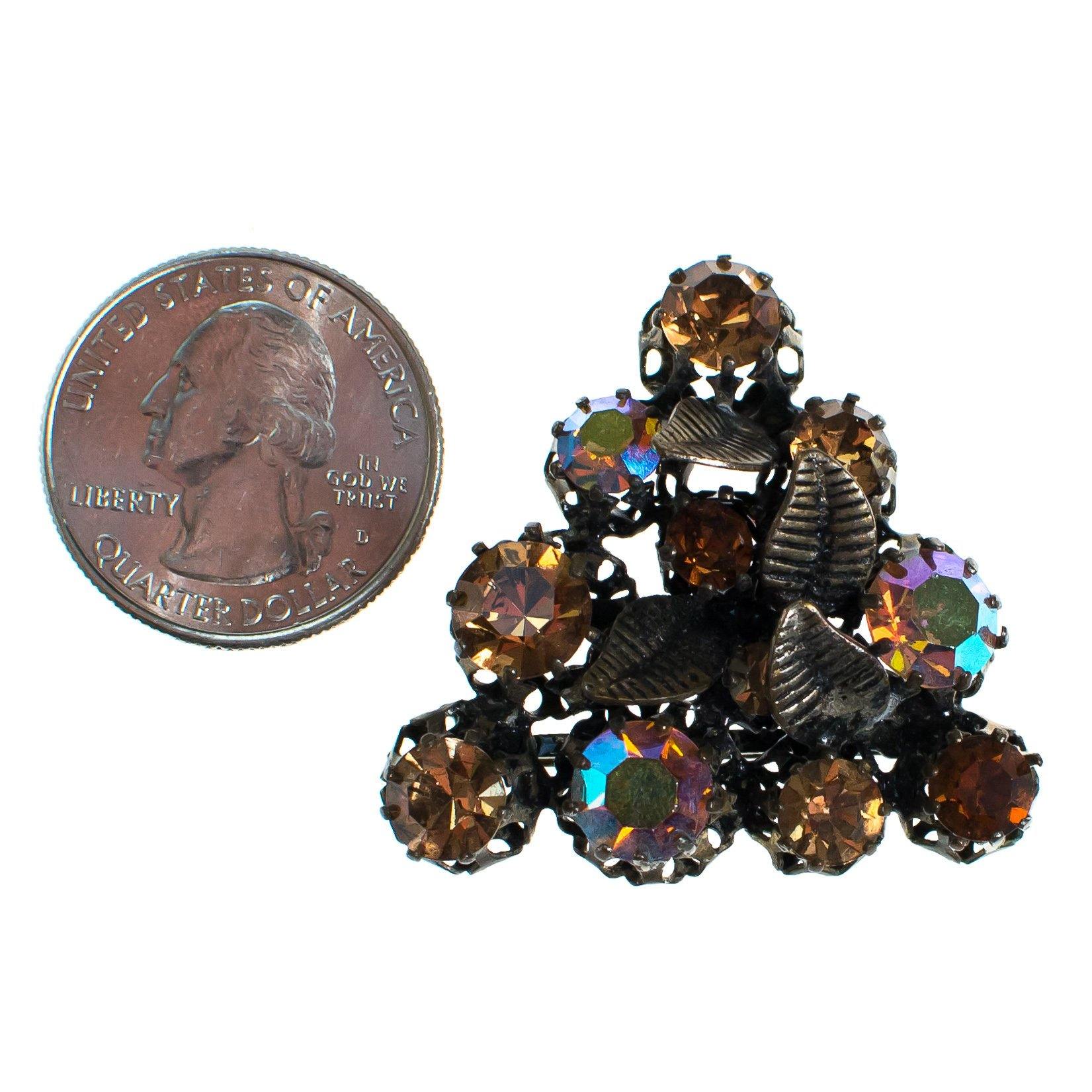 Vintage Made in Austria Amber and Aurora Borealis Rhinestone Brooch by Amber and Aurora Borealis - Vintage Meet Modern Vintage Jewelry - Chicago, Illinois - #oldhollywoodglamour #vintagemeetmodern #designervintage #jewelrybox #antiquejewelry #vintagejewelry