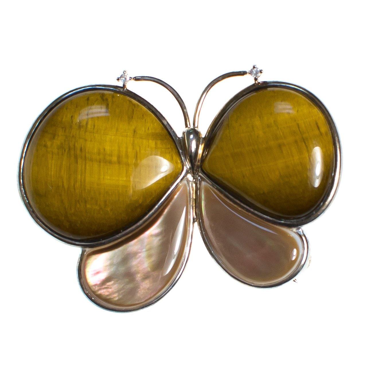 Vintage Tigers Eye and Mother of Pearl Butterfly Brooch set in Sterling Silver by 1980s - Vintage Meet Modern Vintage Jewelry - Chicago, Illinois - #oldhollywoodglamour #vintagemeetmodern #designervintage #jewelrybox #antiquejewelry #vintagejewelry