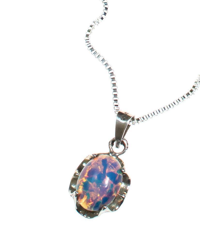 Vintage Opaline Pendant Necklace Set In Sterling Silver