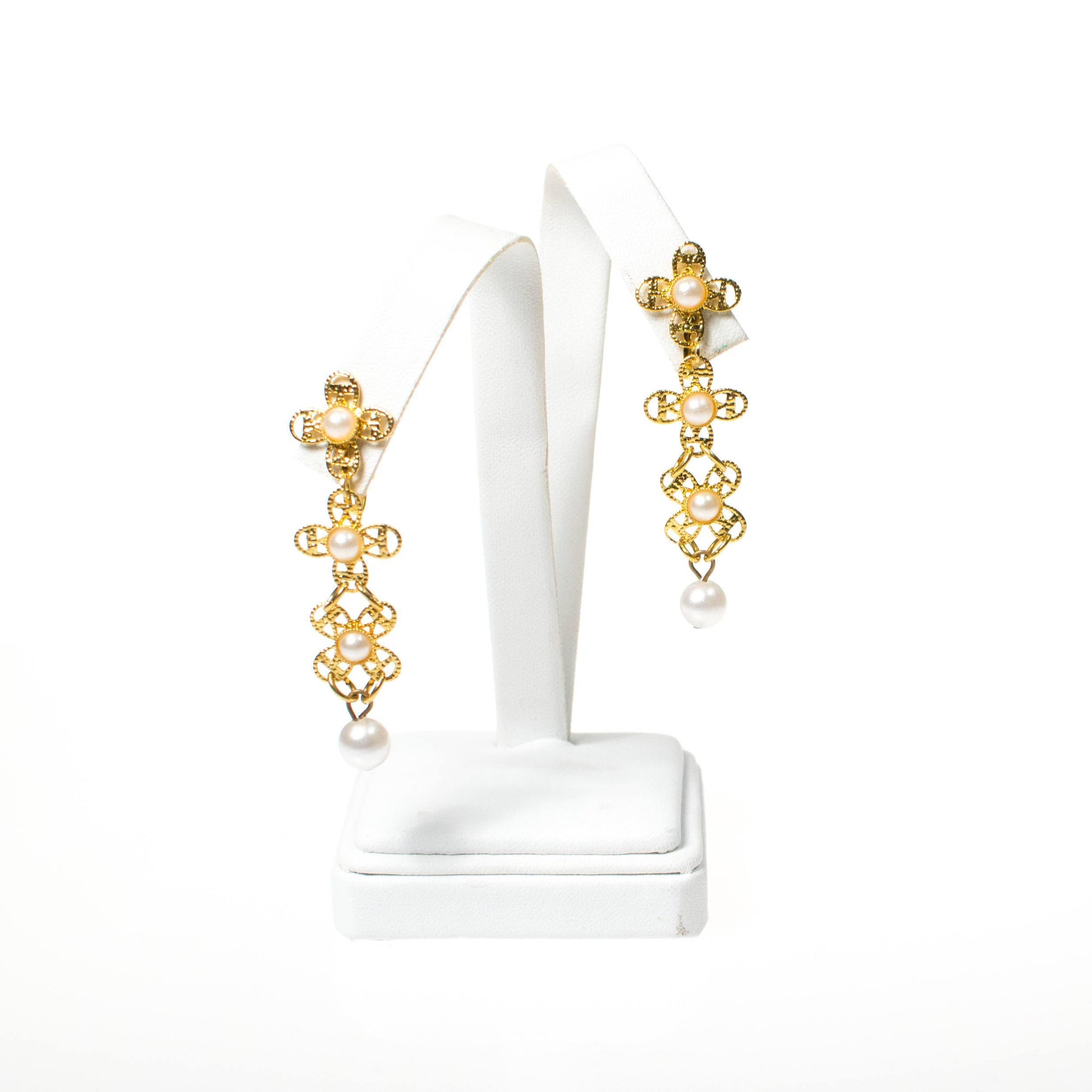 Vintage Gold Filigree and Pearl Drop Earrings by 1960s - Vintage Meet Modern Vintage Jewelry - Chicago, Illinois - #oldhollywoodglamour #vintagemeetmodern #designervintage #jewelrybox #antiquejewelry #vintagejewelry