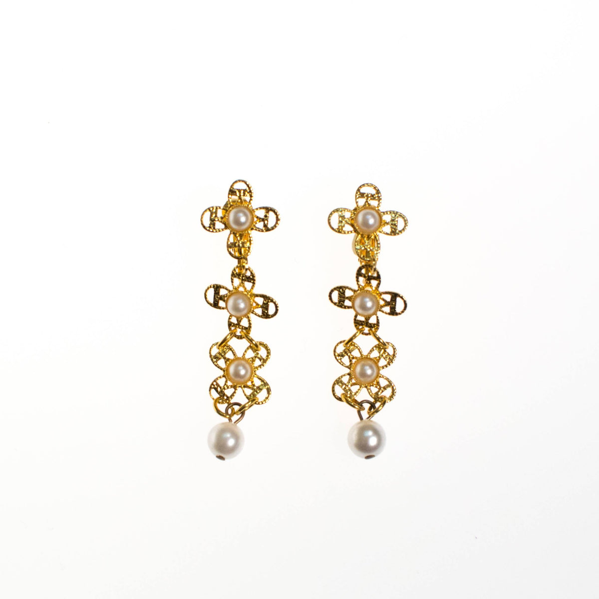 Vintage Gold Filigree and Pearl Drop Earrings