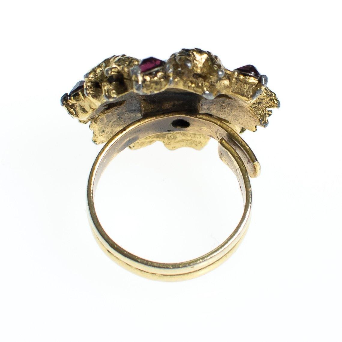 Vintage Flower Statement Ring with Amethyst Crystal and Turquoise Lucite Antique Gold Tone Adjustable by 1960s - Vintage Meet Modern Vintage Jewelry - Chicago, Illinois - #oldhollywoodglamour #vintagemeetmodern #designervintage #jewelrybox #antiquejewelry #vintagejewelry