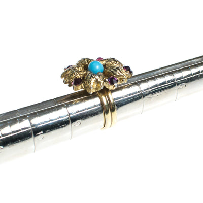Vintage Flower Statement Ring with Amethyst Crystal and Turquoise Lucite Antique Gold Tone Adjustable by 1960s - Vintage Meet Modern Vintage Jewelry - Chicago, Illinois - #oldhollywoodglamour #vintagemeetmodern #designervintage #jewelrybox #antiquejewelry #vintagejewelry