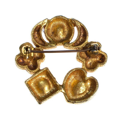 Vintage Victorian Inspired Charm Brooch, Gold Tone Faux Pearls, Garnets Crystal, Emerald Rhinestones by 1960s - Vintage Meet Modern Vintage Jewelry - Chicago, Illinois - #oldhollywoodglamour #vintagemeetmodern #designervintage #jewelrybox #antiquejewelry #vintagejewelry