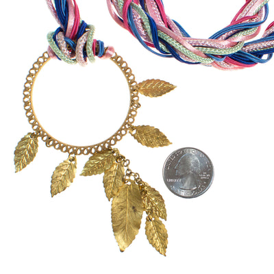 Vintage Miriam Haskell Blue, Pink, Turquoise, Purple Silk Ribbon Belt with Russian Gilt Leaf Charms by Miriam Haskel - Vintage Meet Modern Vintage Jewelry - Chicago, Illinois - #oldhollywoodglamour #vintagemeetmodern #designervintage #jewelrybox #antiquejewelry #vintagejewelry
