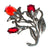 Vintage 1940s Red Rhinestone Flower Brooch Silver Tone Pot Metal