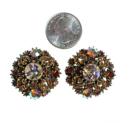 Vintage Fire Opal Citrine Topaz Crystal and Aurora Borealis Clip Earrings by Aurora Borealis - Vintage Meet Modern Vintage Jewelry - Chicago, Illinois - #oldhollywoodglamour #vintagemeetmodern #designervintage #jewelrybox #antiquejewelry #vintagejewelry