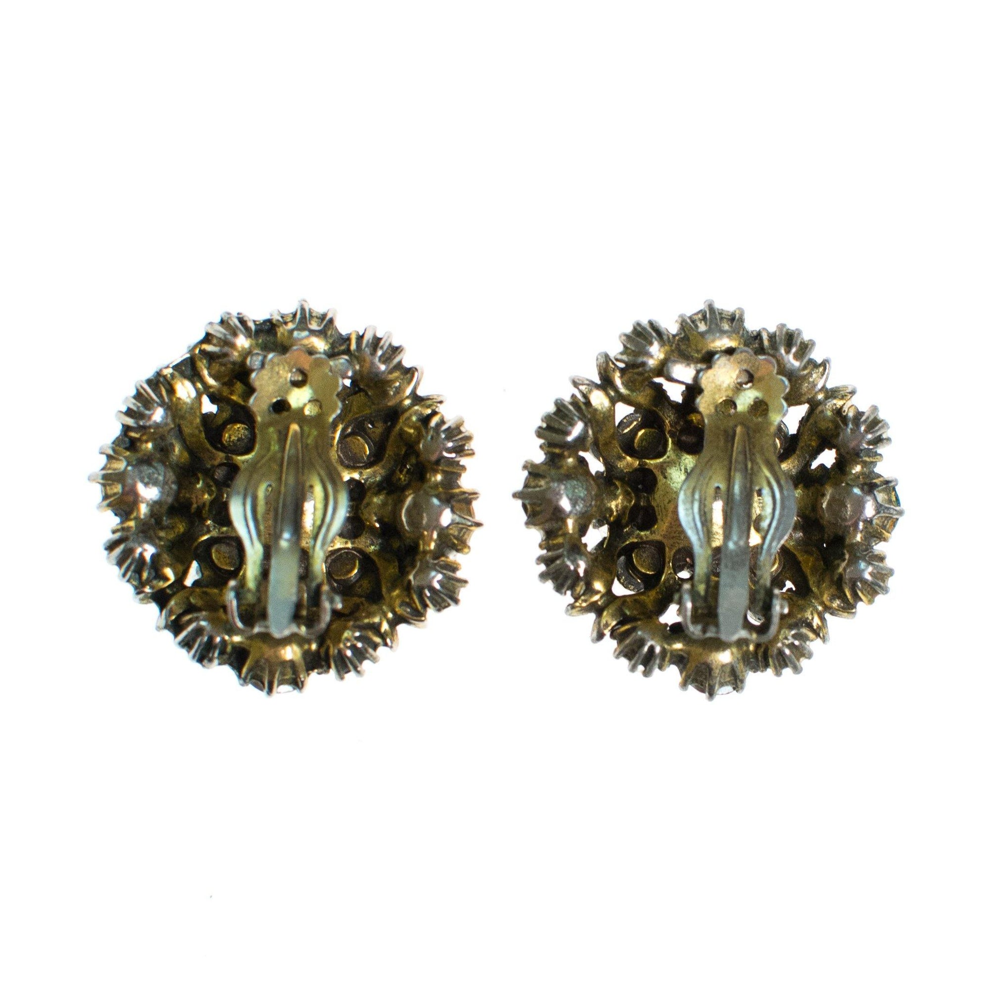 Vintage Fire Opal Citrine Topaz Crystal and Aurora Borealis Clip Earrings by Aurora Borealis - Vintage Meet Modern Vintage Jewelry - Chicago, Illinois - #oldhollywoodglamour #vintagemeetmodern #designervintage #jewelrybox #antiquejewelry #vintagejewelry