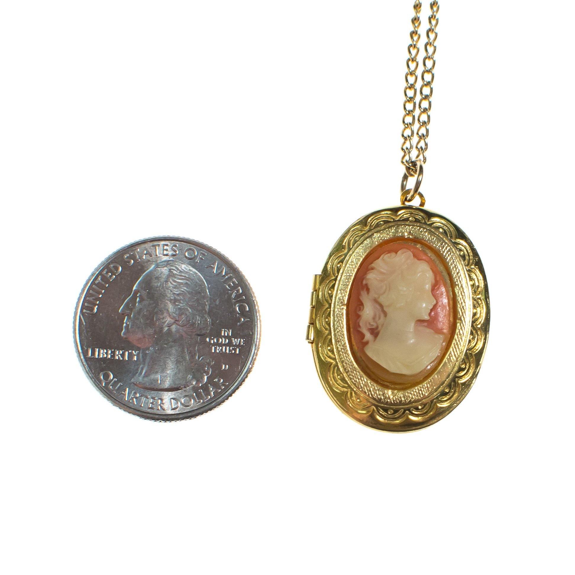 Vintage Gold Cameo Locket by 1980s - Vintage Meet Modern Vintage Jewelry - Chicago, Illinois - #oldhollywoodglamour #vintagemeetmodern #designervintage #jewelrybox #antiquejewelry #vintagejewelry