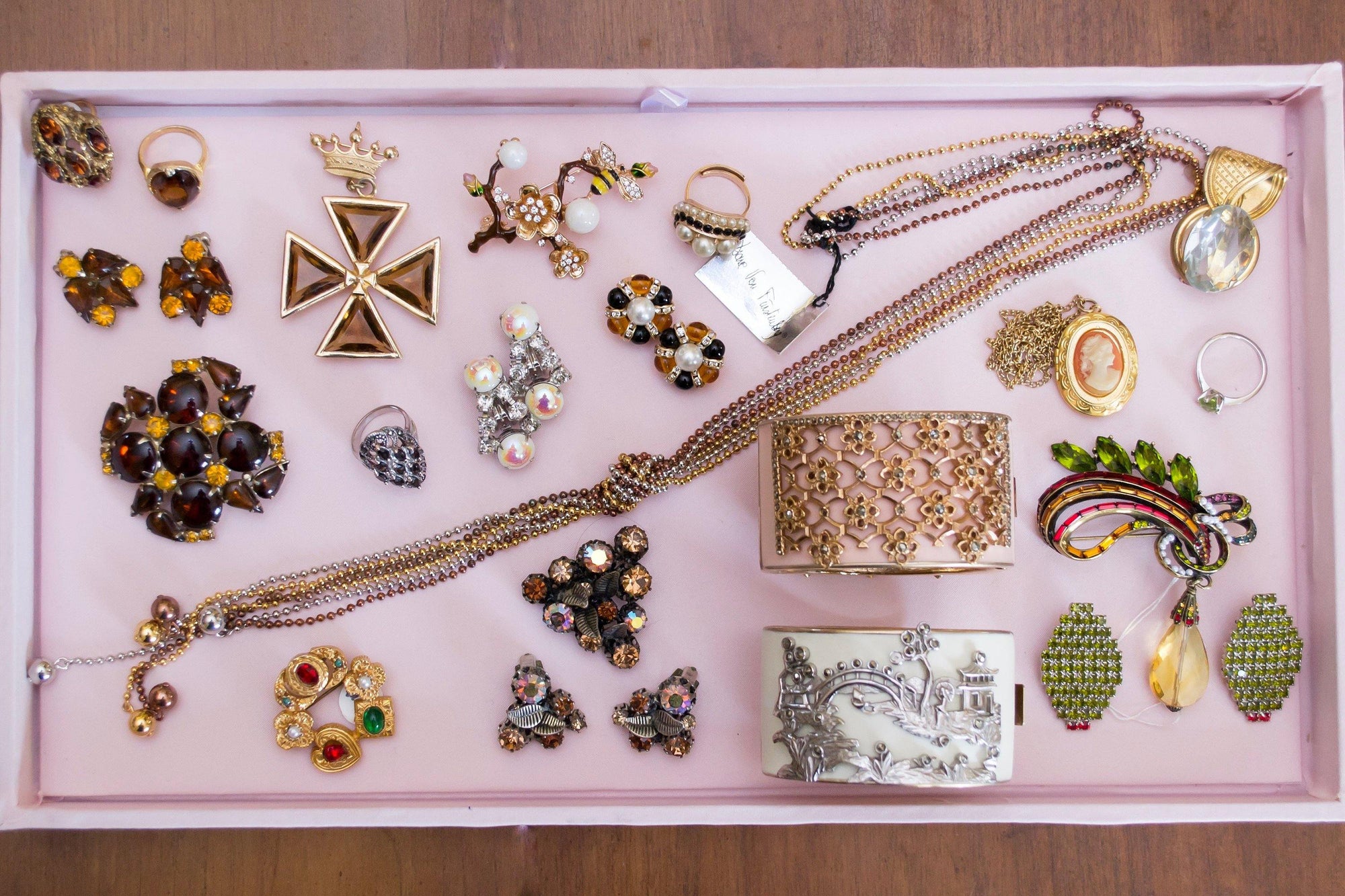 Vintage Diane Von Furstenberg Bronze, Brass, Gold and Silver Beaded Chain Necklace, 1970s by Diane Von Furstenberg - Vintage Meet Modern Vintage Jewelry - Chicago, Illinois - #oldhollywoodglamour #vintagemeetmodern #designervintage #jewelrybox #antiquejewelry #vintagejewelry