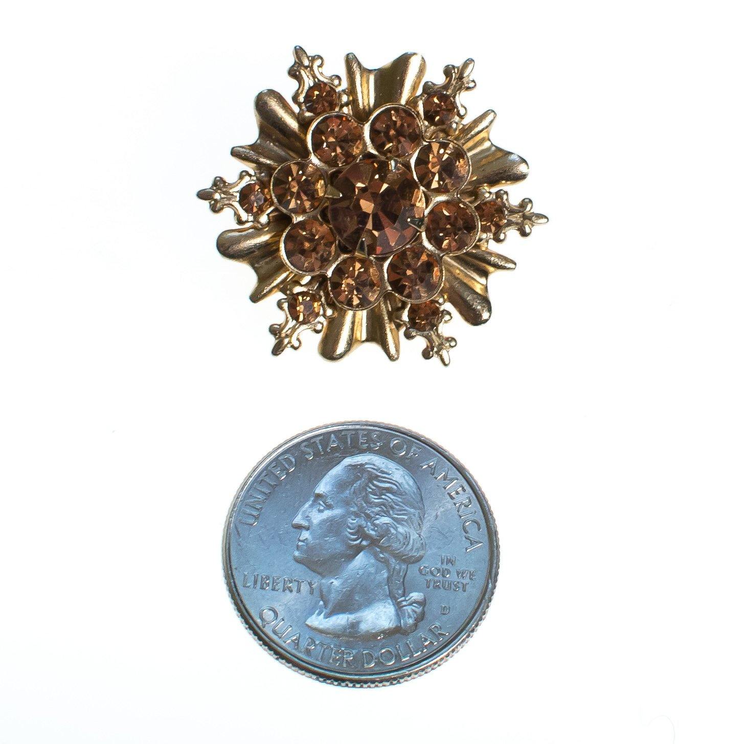 Vintage Petite Starburst Brooch with Gold Topaz Rhinestones by 1960s - Vintage Meet Modern Vintage Jewelry - Chicago, Illinois - #oldhollywoodglamour #vintagemeetmodern #designervintage #jewelrybox #antiquejewelry #vintagejewelry