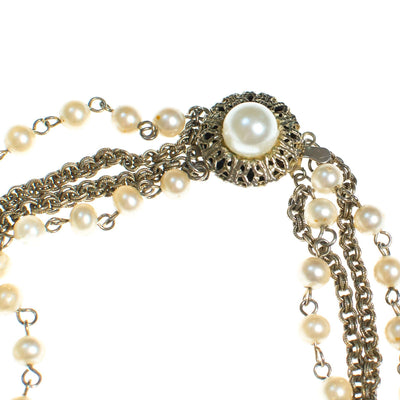 Vintage Pearl and Gold Chain Multi Strand Necklace by 1960s - Vintage Meet Modern Vintage Jewelry - Chicago, Illinois - #oldhollywoodglamour #vintagemeetmodern #designervintage #jewelrybox #antiquejewelry #vintagejewelry