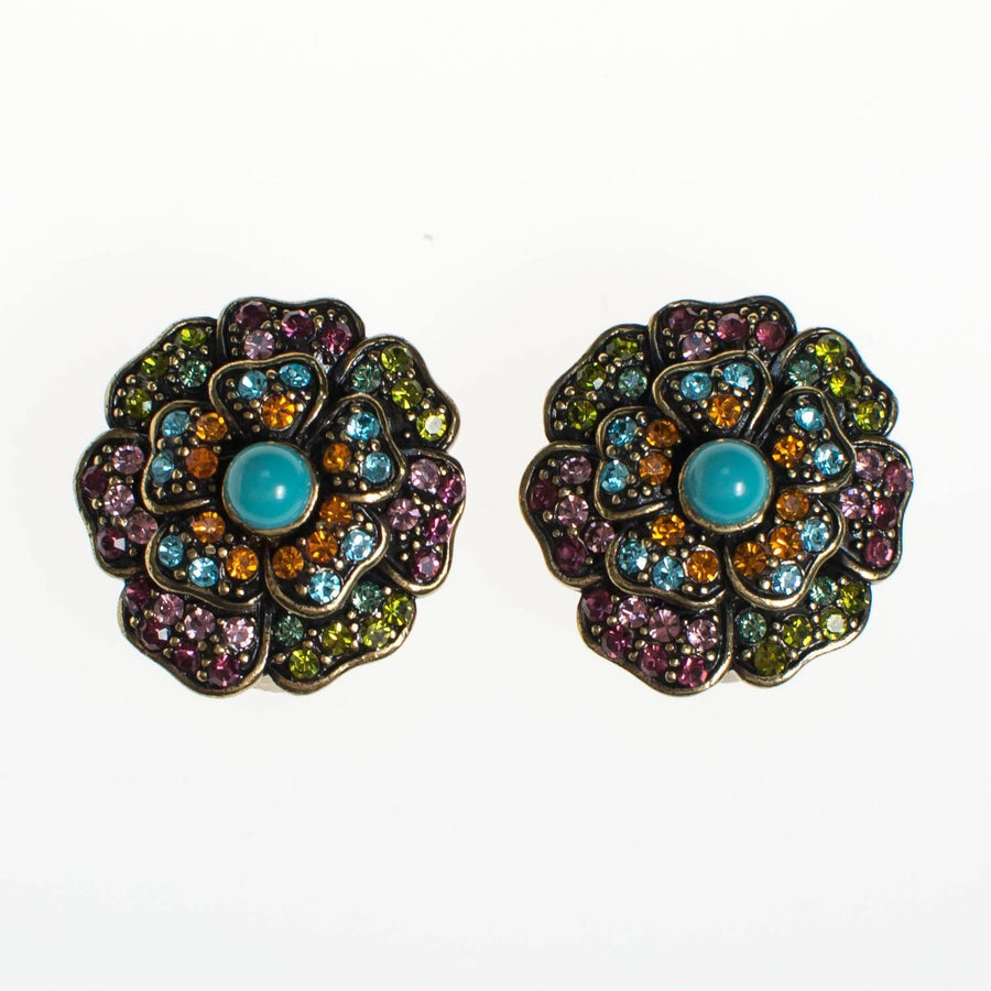 Vintage Heidi Daus Turquoise and Colorful Crystal Rhinestone Flower Earrings by Heidi Daus - Vintage Meet Modern Vintage Jewelry - Chicago, Illinois - #oldhollywoodglamour #vintagemeetmodern #designervintage #jewelrybox #antiquejewelry #vintagejewelry
